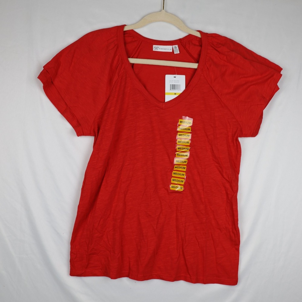 Rafaella Knit Top Shirt Womens Medium V Neck Short Sleeve Lightweight New